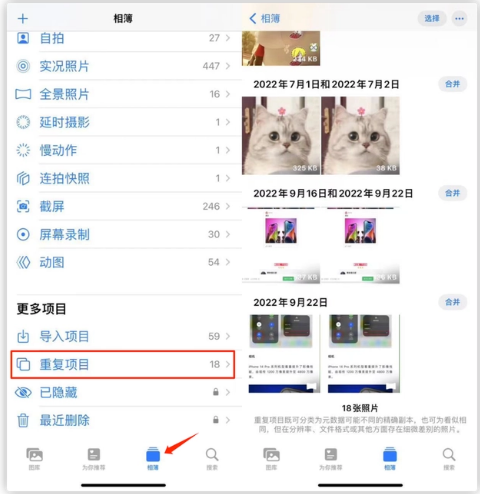 阳新苹果手机维修分享iOS 16 中相册重复项目功能使用方法 