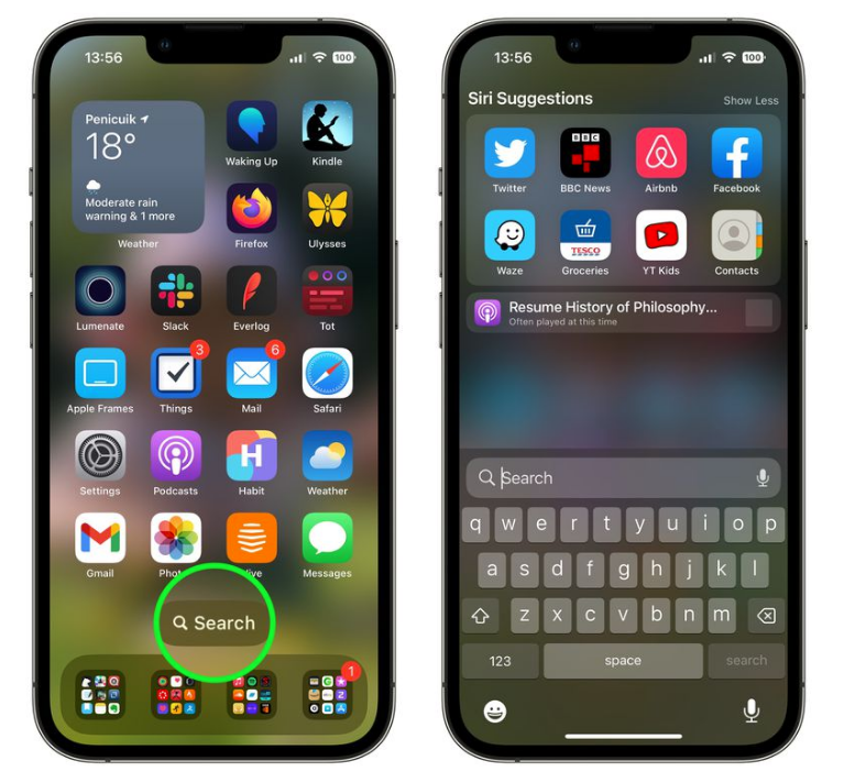 阳新苹果手机维修分享升级到 iOS 16 后，如何删除主屏幕上的搜索按钮 
