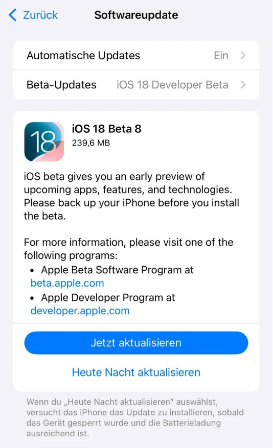 阳新苹果手机维修分享苹果 iOS / iPadOS 18 开发者预览版 Beta 8 发布 